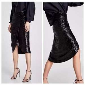ZARA Sequin Draped Skirt in LARGE, New With Tags